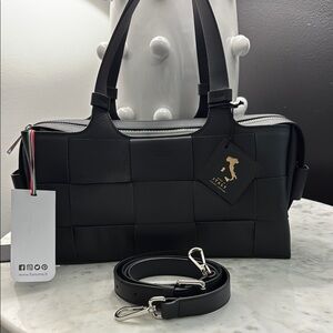 Lia Numa Black Leather Tote with Silver Accents